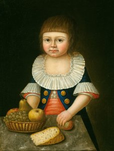 Junge mit einem Korb voller Früchte