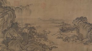 Buddhistische Tempel inmitten von Herbstbergen, 14. Jahrhundert