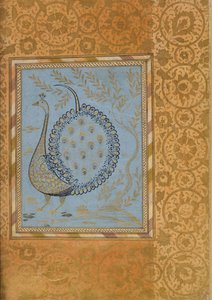 Kalligraphische Komposition in Form eines Pfaus, Folio aus dem Bellini-Album, ca. 1600