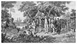 Kapitän Cook beansprucht Botany Bay, New South Wales, Australien, 1770, 1886