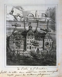 Karikaturvorschlag, das Hôtel de Ville unter Wasser wieder aufzubauen, um Feuer zu verhindern, Pariser Kommune, 1871 von Unbekannt