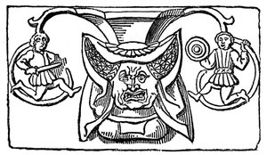 Schnitzerei einer Frau mit einem gehörnten Kopfschmuck, 15. Jahrhundert, 1910 von Unbekannt
