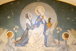 Catherine Laboure und die Jungfrau Maria. Fresko. Kapelle Unserer Lieben Frau von der Wundertätigen Medaille, Paris