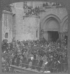 Zeremonie des Füßewaschens der Jünger in der Grabeskirche, ca. 1900 von Unbekannt