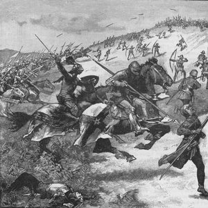 Angriff der Schotten in der Schlacht von Homildon Hill, Northumberland, 1402, 1905