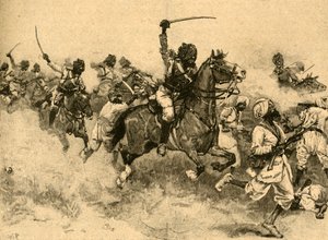 Angriff der Kavallerie in der Schlacht von Miani Meeanee, Sindh, Indien, 1843 um 1890 von Unbekannt