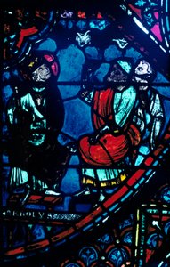 Karl der Große betrachtet die Milchstraße, Glasfenster, Kathedrale von Chartres, Frankreich, ca. 1225