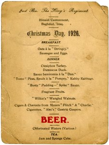 Weihnachtsmenü, 2. Bataillon des Königsregiments, Irak, 1926 von Unbekannt