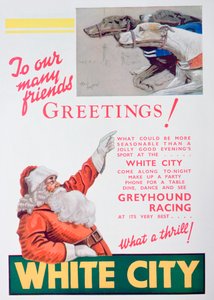 Weihnachtsanzeige für die White City Windhundrennbahn, London, 1932