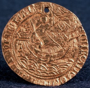 Münze Korabelnik von Zar Iwan III, Rückseite: Herrscher auf seinem Schiff von Unbekannt