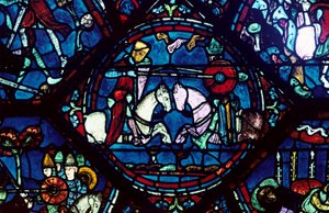 Kampf zwischen Roland und König Marsile, Buntglas, Kathedrale von Chartres, Frankreich, 1194-1260 von Unbekannt