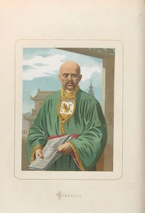 Konfuzius. Aus: Hombres y mujeres celebres de todos los tiempos von Juan Landa, 1875-1877