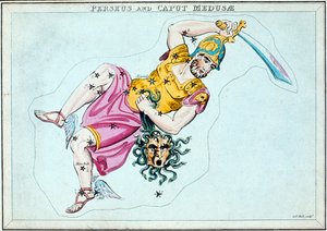 Sternbild Perseus, zeigt ihn mit dem Kopf der Medusa, ca. 1820