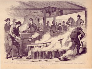 Kochen im Lager. - Die Küche der Fremont-Dragoner auf dem Messegelände, Tipton, MO., kürzlich das Hauptquartier von Gen. Fremont. von Unbekannt