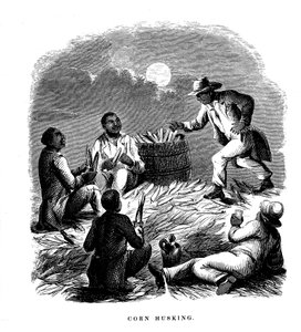 Maiskolben schälen, schwarze Arbeiter schälen Mais, südliche USA, ca. 1850 von Unbekannt