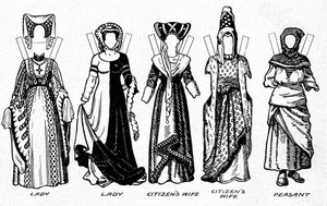 Kostüme von Männern und Frauen zur Zeit Heinrichs V., um 1934