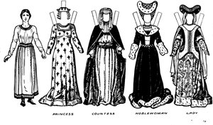 Kostüme von Männern und Frauen, wie sie in der Zeit von Heinrich V. getragen wurden, um 1934 von Unbekannt