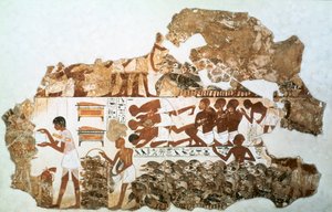 Gänse zählen: Fragment eines Wandgemäldes aus dem Grab von Nebamun, Theben, Ägypten, um 1350 v. Chr. von Unbekannt