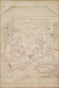 Paar spielt Chaupar auf einer Terrasse, ca. 1790-1800 von Unbekannt