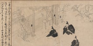 Höflinge besuchen Sugawara no Michizanes Grabtempel..., ca. 1300 von Unbekannt