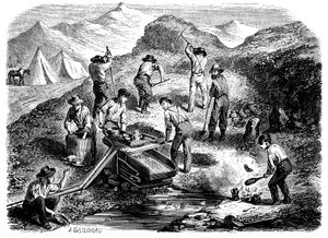 Goldwaschen in den kalifornischen Goldfeldern, 1849 von Unbekannt