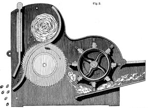 Querschnitt von Eli Whitneys 1765-1825 Säge-Gin zur Reinigung von Baumwolle, 1865 von Unbekannt