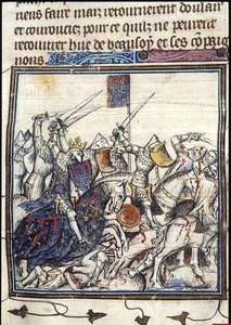 Kreuzritter und Sarazenen kämpfen während des Dritten Kreuzzugs aus den Chroniques de France ou de St Denis von Unbekannt