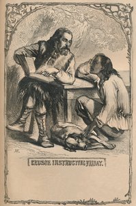 Crusoe unterrichtet Freitag, ca. 1870 von Unbekannt