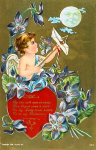 Amor schießt einen Pfeil mit einem Liebesbrief, amerikanische Valentinskarte, 1908 von Unbekannt
