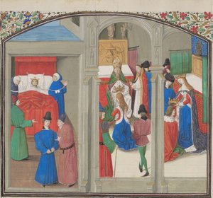 Tod von Balduin IV. Krönung von Guido von Lusignan. Miniatur aus der Historia von Wilhelm von Tyrus, 1460er von Unbekannt