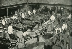 Lieferwagen starten vom zentralen Depot von Freeth und Pocock in Vauxhall, 1902 von Unbekannt