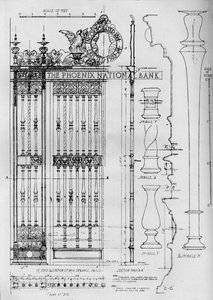 Detailzeichnung des Haupttürgitters, Phoenix National Bank, 1924 von Unbekannt