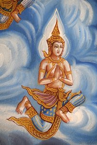 Detail eines Freskos im Wat Chiang Mun, Chiang Mai, Thailand