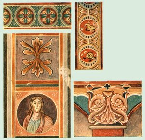 Detail der Wandmalereien in der Kirche St. Georg, Oberzell, Reichenau, Deutschland, 1928