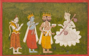 Devi verehrt von Brahma, Vishnu und Shiva, um 1710