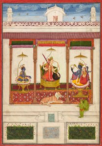 Devi mit Krishna und Vishnu in einem Palast, ca. 1645-1655 von Unbekannt
