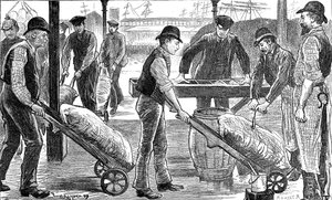Docker entladen Zucker an den West India Docks, London, 1889 von Unbekannt