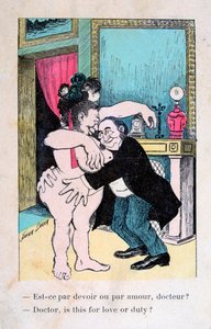 Doktor, ist das aus Liebe oder Pflicht, Vintage französische Postkarte, ca. 1900 von Unbekannt