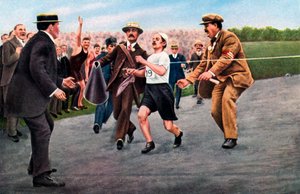 Dorando Pietri beendet den ersten modernen olympischen Marathon, London, 1908