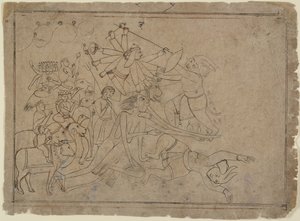 Durga, Kali und die Matrikas kämpfen gegen den Dämon Raktabija: Szene aus dem Devi Mahatmya, ca. 1780 von Unbekannt