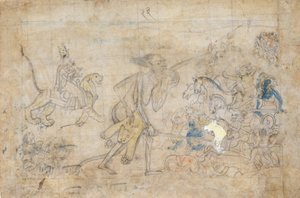Durga und Kali nähern sich den versammelten Armeen von Chanda und Munda..., ca. 1780 von Unbekannt
