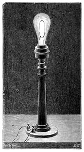 Edisons Glühlampe in einer Tischlampenfassung, 1891