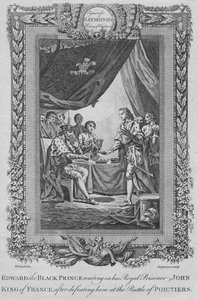 Edward der Schwarze Prinz bedient seinen königlichen Gefangenen Johann, König von Frankreich, um 1787 von Unbekannt