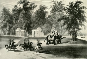 Elefanten und Leibwache im Barrackpore Park, 1820, 1925 von Unbekannt