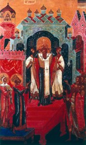 Erhebung des Kreuzes während eines russisch-orthodoxen Gottesdienstes, 19. Jahrhundert von Unbekannt