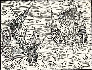 Gefecht zwischen zwei Handelsschiffen vor der Küste Islands, 1555 von Unbekannt
