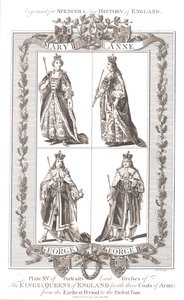 Englische Könige und Königinnen mit Wappen, 1780-1800 von Unbekannt