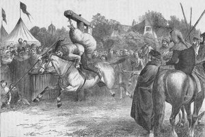 Englische Fröhlichkeit im 14. Jahrhundert: Tjost am Quintain, 1905 von Unbekannt