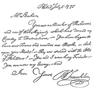 Faksimile eines Briefes von Benjamin Franklin an Mr. Strahan, 1775 von Unbekannt