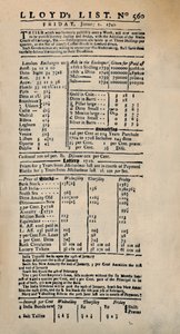 Faksimile der frühesten erhaltenen Kopie von Lloyds List, ca. 1740er, 1928 von Unbekannt